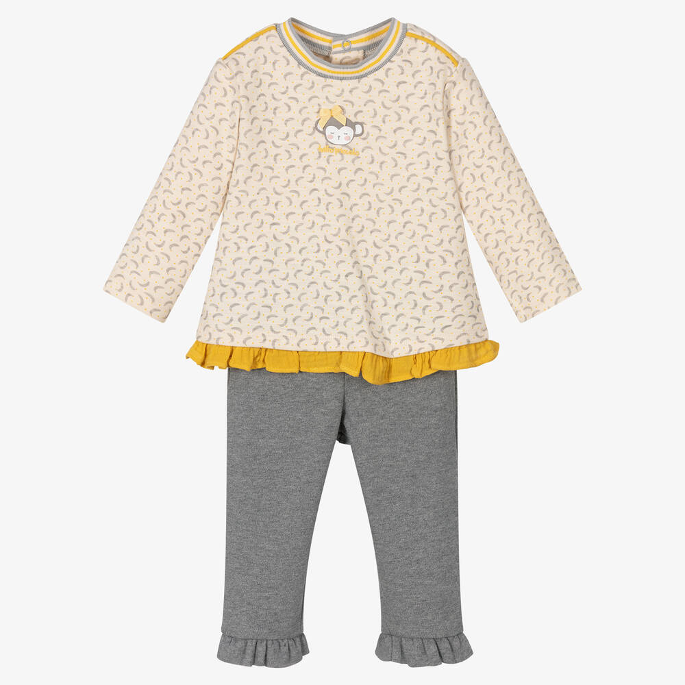 Tutto Piccolo-طقم ليغنغز قطن لون عاجي ورمادي للبنات | Childrensalon Outlet