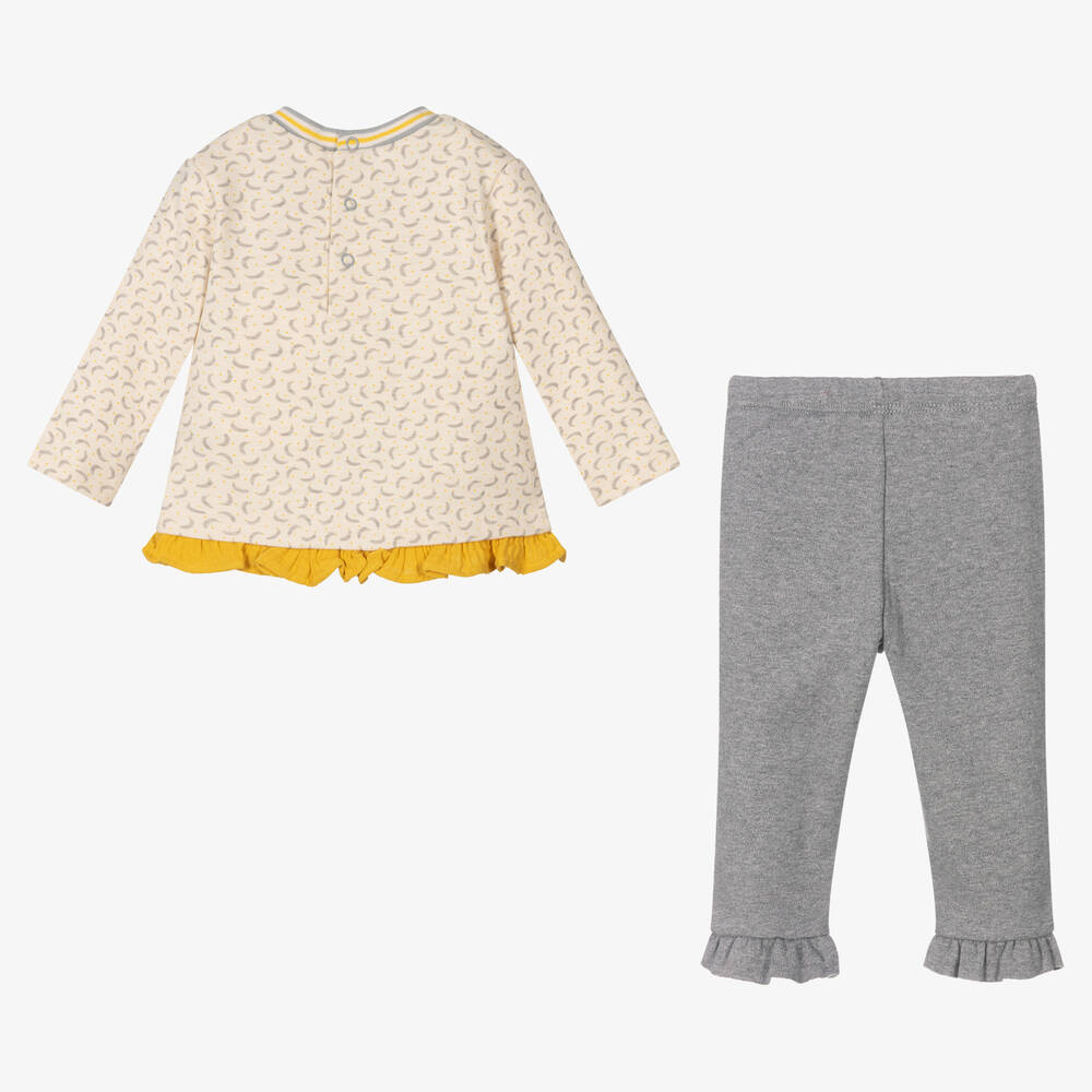 Tutto Piccolo-طقم ليغنغز قطن لون عاجي ورمادي للبنات | Childrensalon Outlet