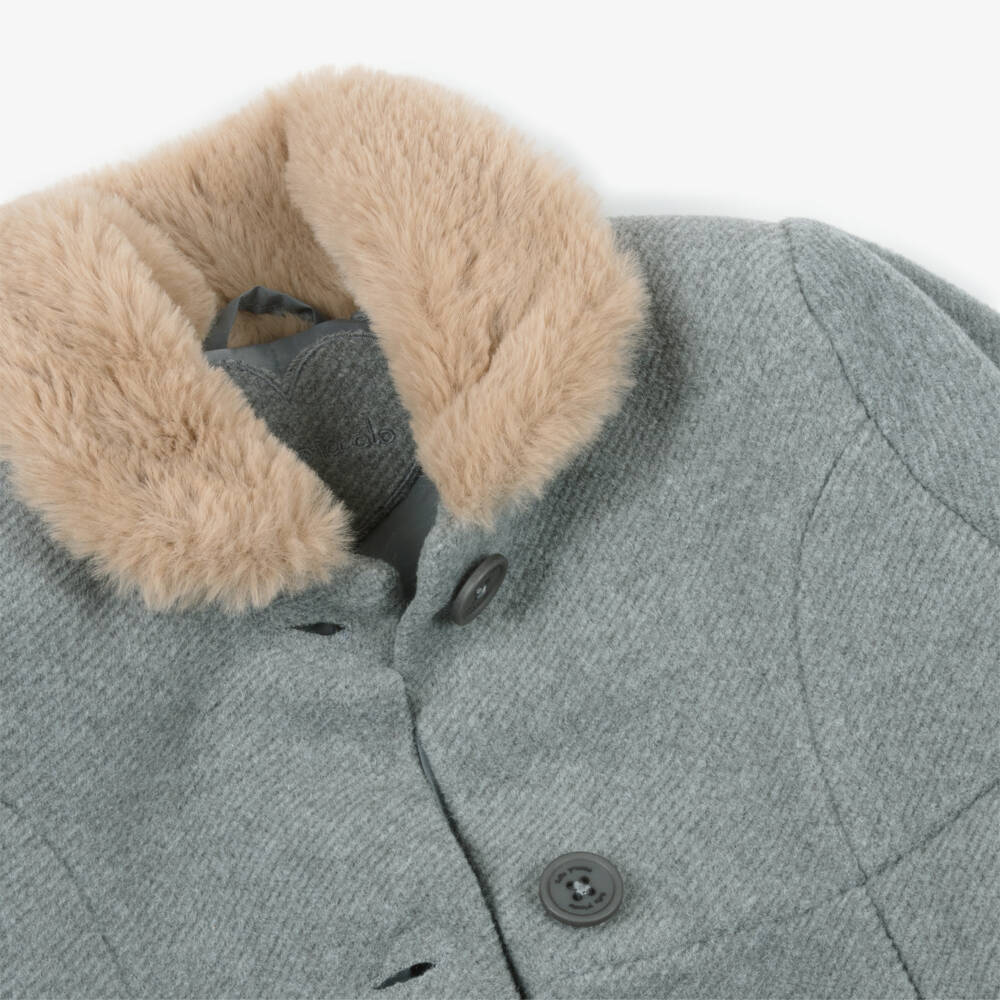 Tutto Piccolo-Girls Grey Pleated Coat with Faux Fur Collar | Childrensalon Outlet