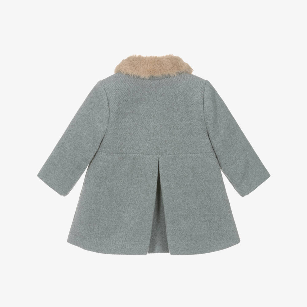 Tutto Piccolo-Girls Grey Pleated Fur-Trim Coat | Childrensalon Outlet