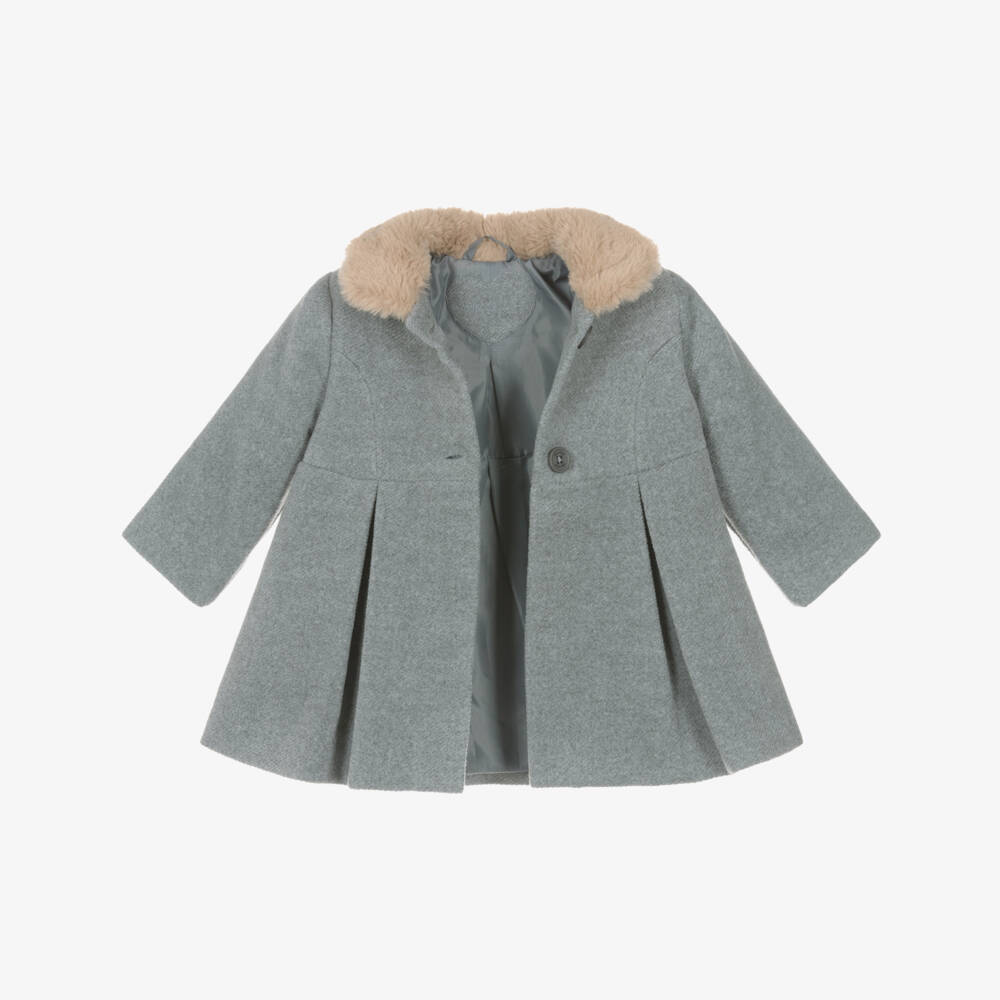 Tutto Piccolo-Girls Grey Pleated Fur-Trim Coat | Childrensalon Outlet