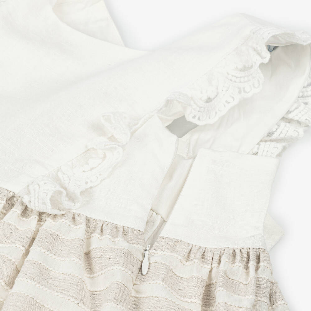 Tutto Piccolo-Girls Ivory & Beige Ruffle Dress | Childrensalon Outlet