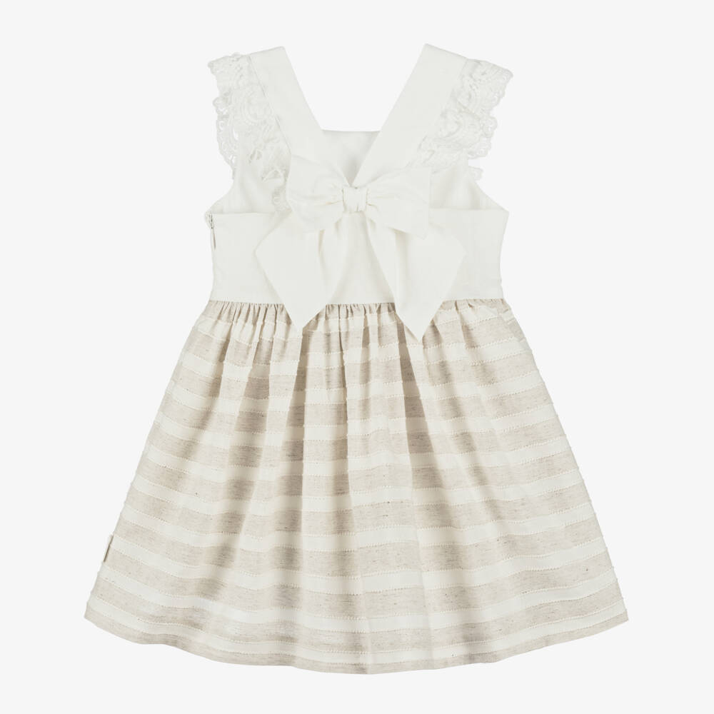 Tutto Piccolo-Girls Ivory & Beige Ruffle Dress | Childrensalon Outlet
