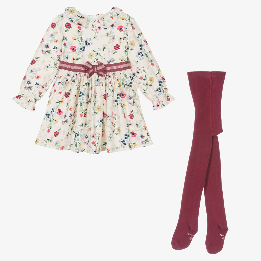 Tutto Piccolo-Girls Ivory Cotton Floral Dress Set | Childrensalon Outlet
