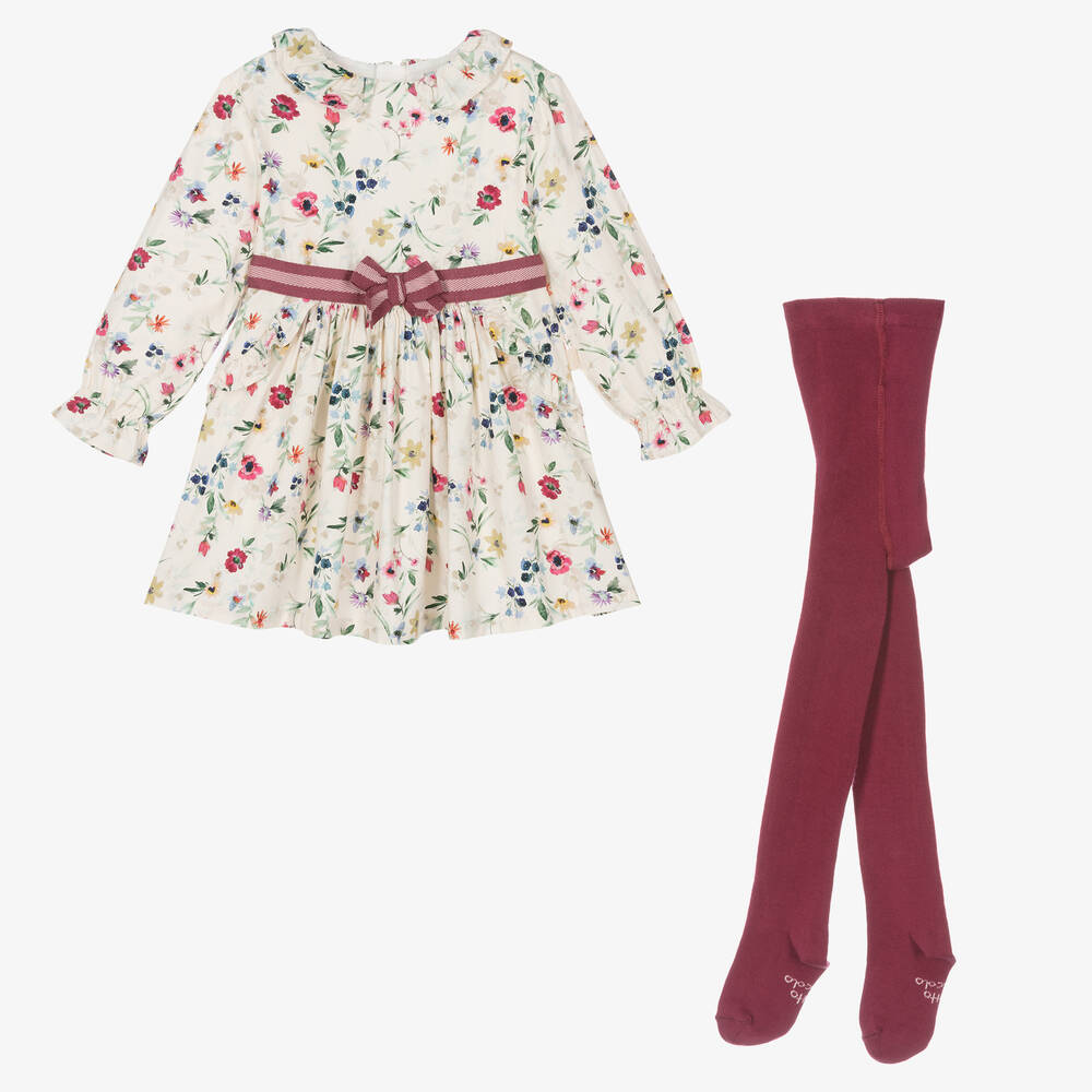 Tutto Piccolo - Baumwoll-Blumenkleid-Set Elfenbein | Childrensalon