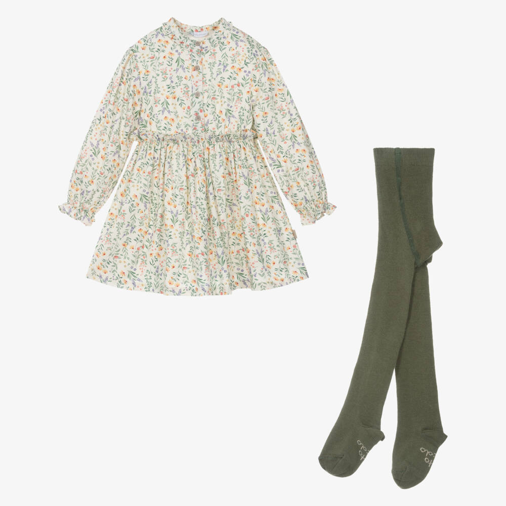 Tutto Piccolo-Girls Ivory & Green Ditsy Floral Dress Set | Childrensalon Outlet