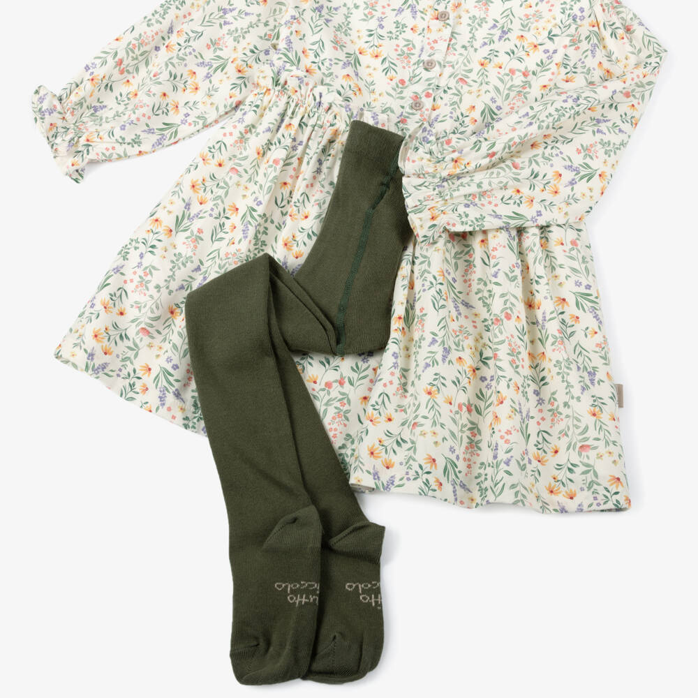 Tutto Piccolo-Girls Ivory & Green Ditsy Floral Dress Set | Childrensalon Outlet