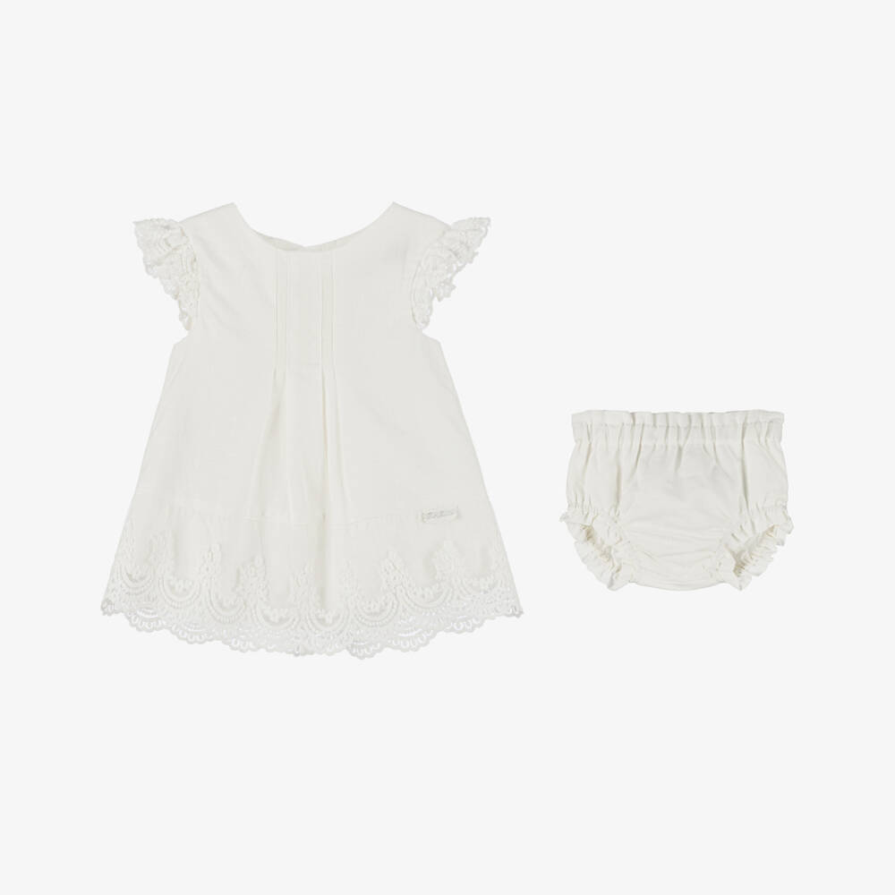 Tutto Piccolo-Кремовый льняной комплект с чепчиком для девочек | Childrensalon Outlet