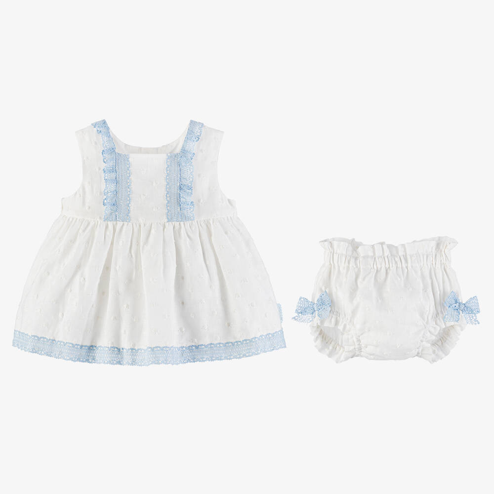 Tutto Piccolo-Girls Ivory Linen Lace Trim Dress | Childrensalon Outlet