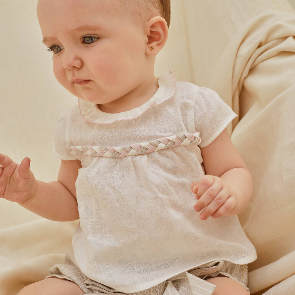 Tutto Piccolo-Кремовый топ и шорты из льна | Childrensalon Outlet