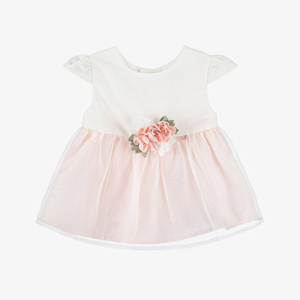 Tutto Piccolo-Girls Ivory & Peach Pink Dress with Floral Corsage | Childrensalon Outlet