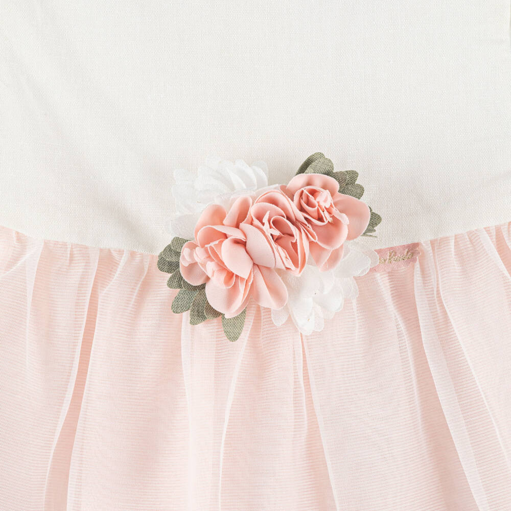 Tutto Piccolo-Girls Ivory & Peach Pink Dress with Floral Corsage | Childrensalon Outlet