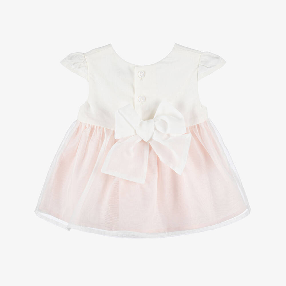 Tutto Piccolo-Girls Ivory & Peach Pink Dress with Floral Corsage | Childrensalon Outlet