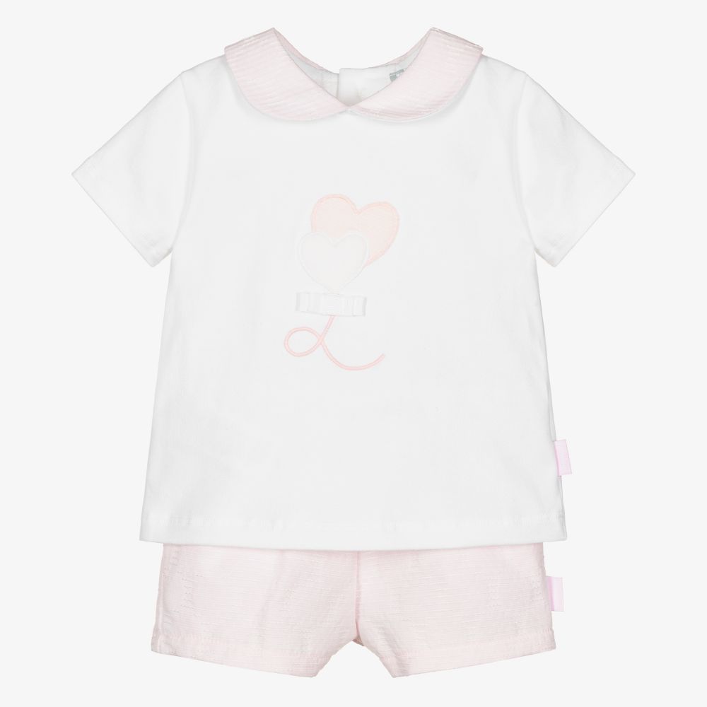 Tutto Piccolo-Girls Ivory & Pink Shorts Set | Childrensalon Outlet