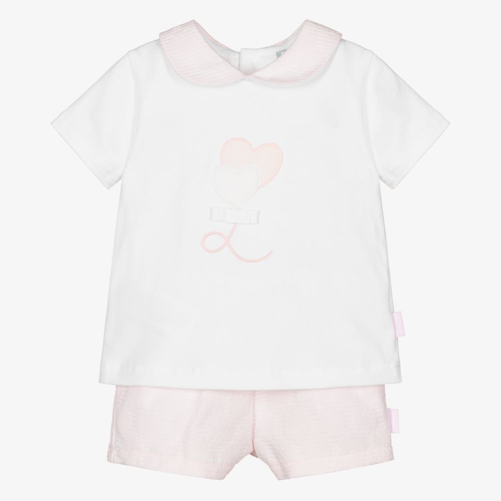 Tutto Piccolo - Girls Ivory & Pink Shorts Set | Childrensalon