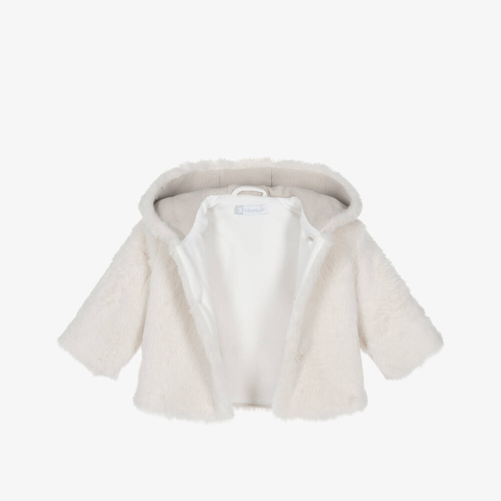 Tutto Piccolo-Girls Ivory Plush Hooded Coat | Childrensalon Outlet