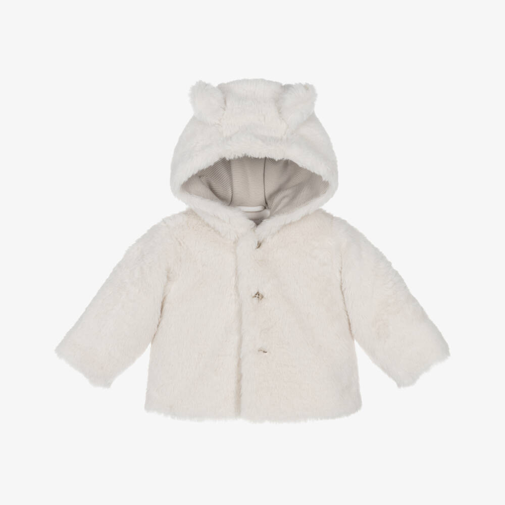 Tutto Piccolo-Girls Ivory Plush Hooded Coat | Childrensalon Outlet