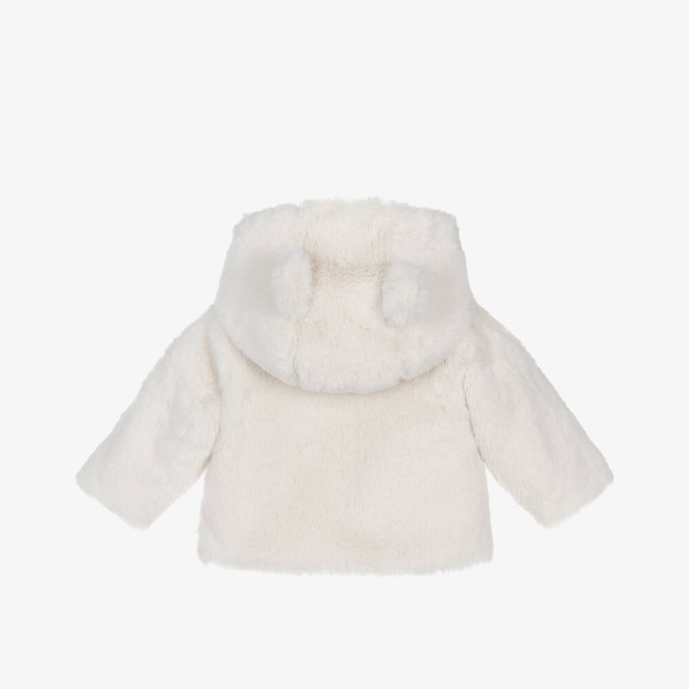 Tutto Piccolo-Girls Ivory Plush Hooded Coat | Childrensalon Outlet