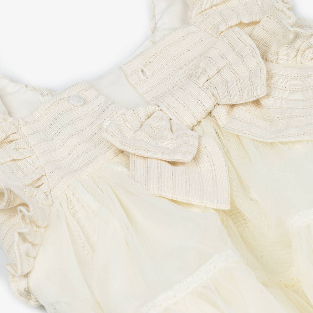 Tutto Piccolo-Girls Ivory Tulle & Cotton Dress | Childrensalon Outlet