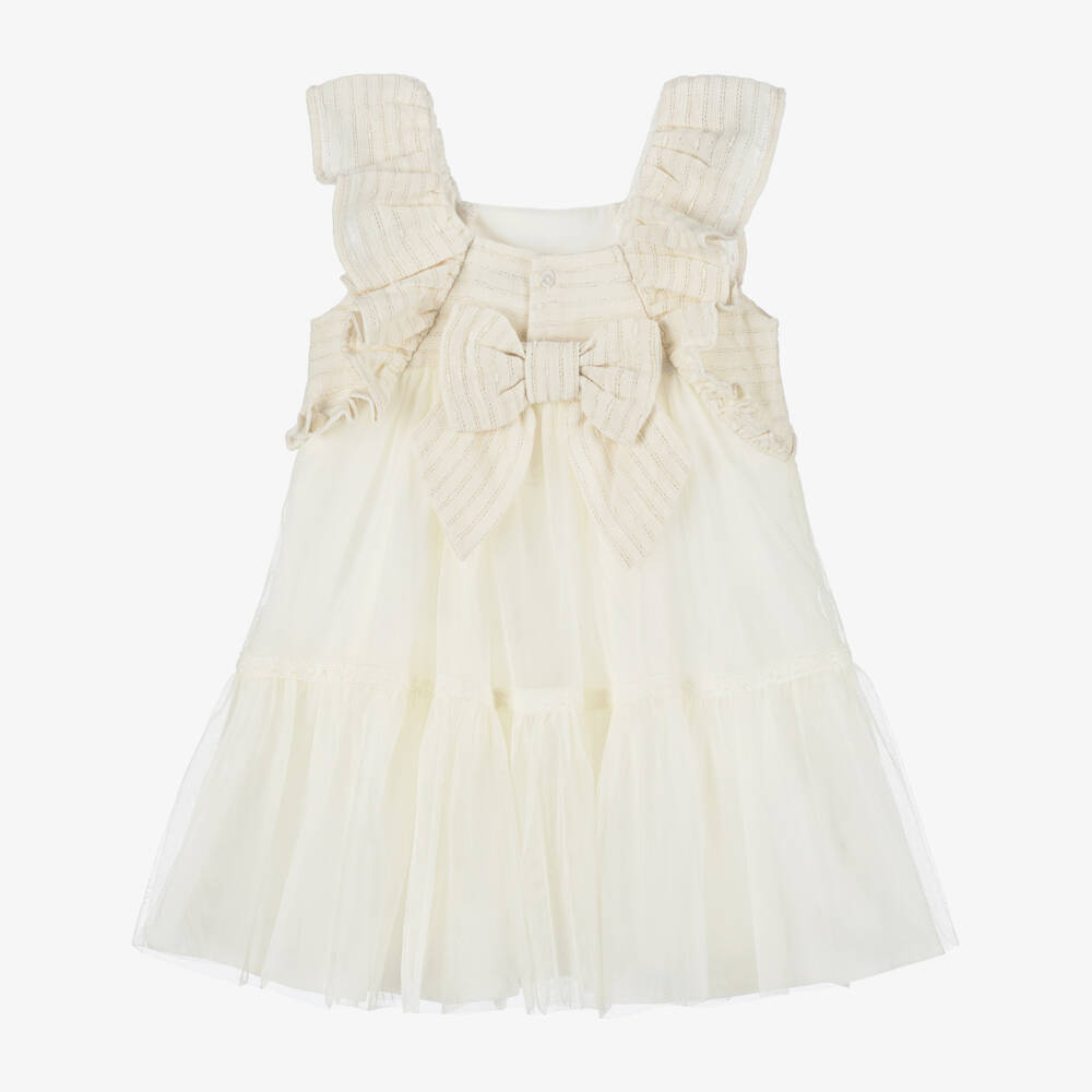 Tutto Piccolo-Girls Ivory Tulle & Cotton Dress | Childrensalon Outlet