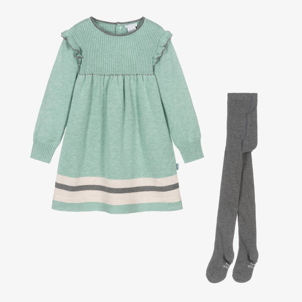 Tutto Piccolo-طقم فستان محبوك لون أخضر | Childrensalon Outlet