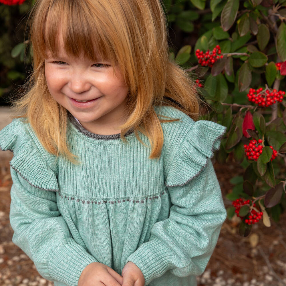 Tutto Piccolo-Girls Mint Stripe Knitted Outfit | Childrensalon Outlet