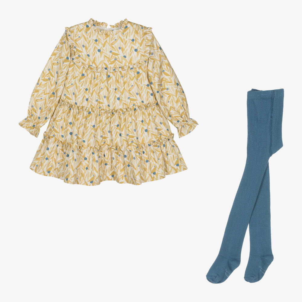 Tutto Piccolo-Girls Mustard & Blue Outfit Set | Childrensalon Outlet