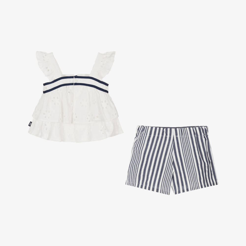 Tutto Piccolo-Girls Navy Stripe Cotton Ensemble | Childrensalon Outlet