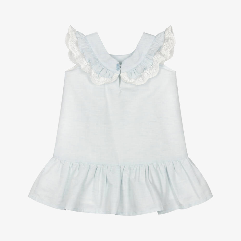 Tutto Piccolo-Girls Pale Blue Sleeveless Lace Ruffle Dress | Childrensalon Outlet