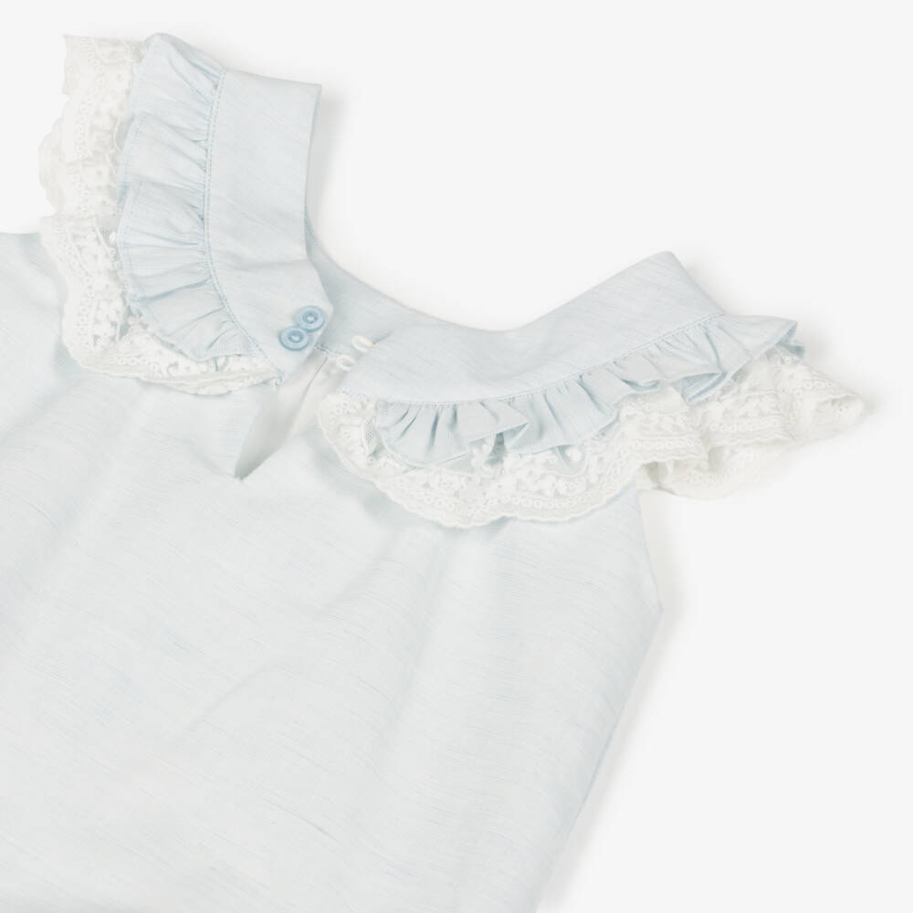 Tutto Piccolo-Girls Pale Blue Sleeveless Lace Ruffle Dress | Childrensalon Outlet