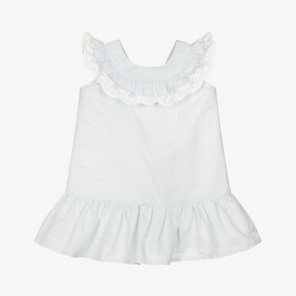 Tutto Piccolo-Girls Pale Blue Sleeveless Lace Ruffle Dress | Childrensalon Outlet