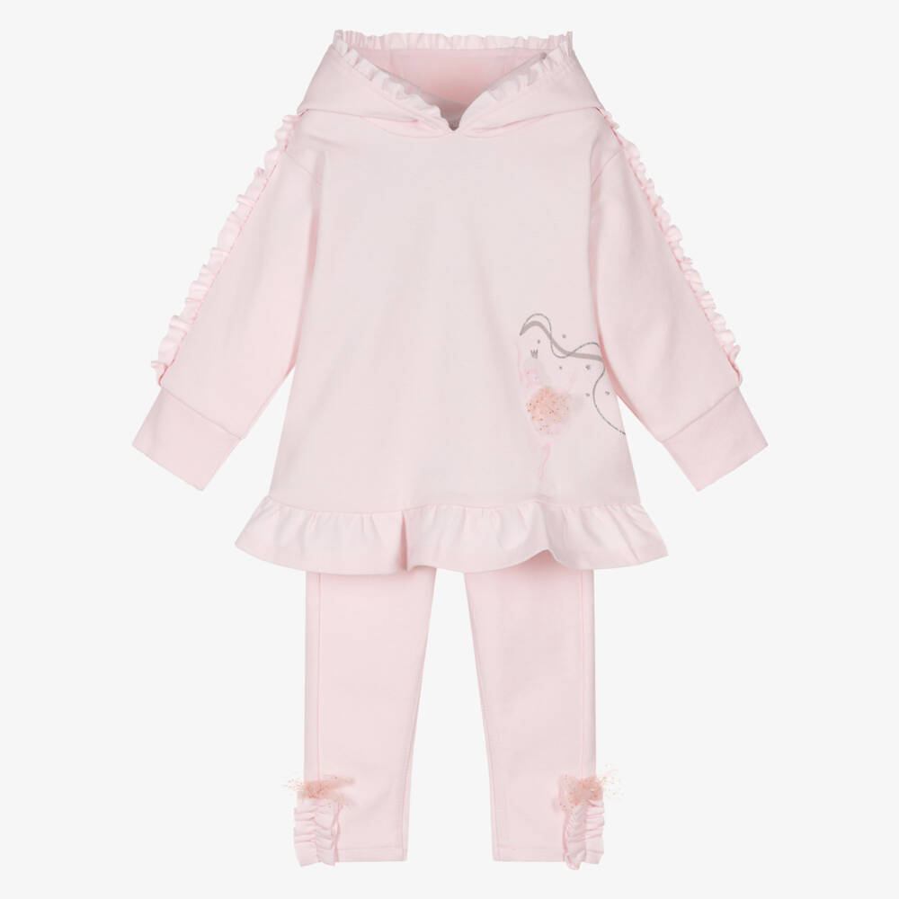 Tutto Piccolo-بنطلون ليقنز وردي مزين بكشكش للبنات مع هودي | Childrensalon Outlet