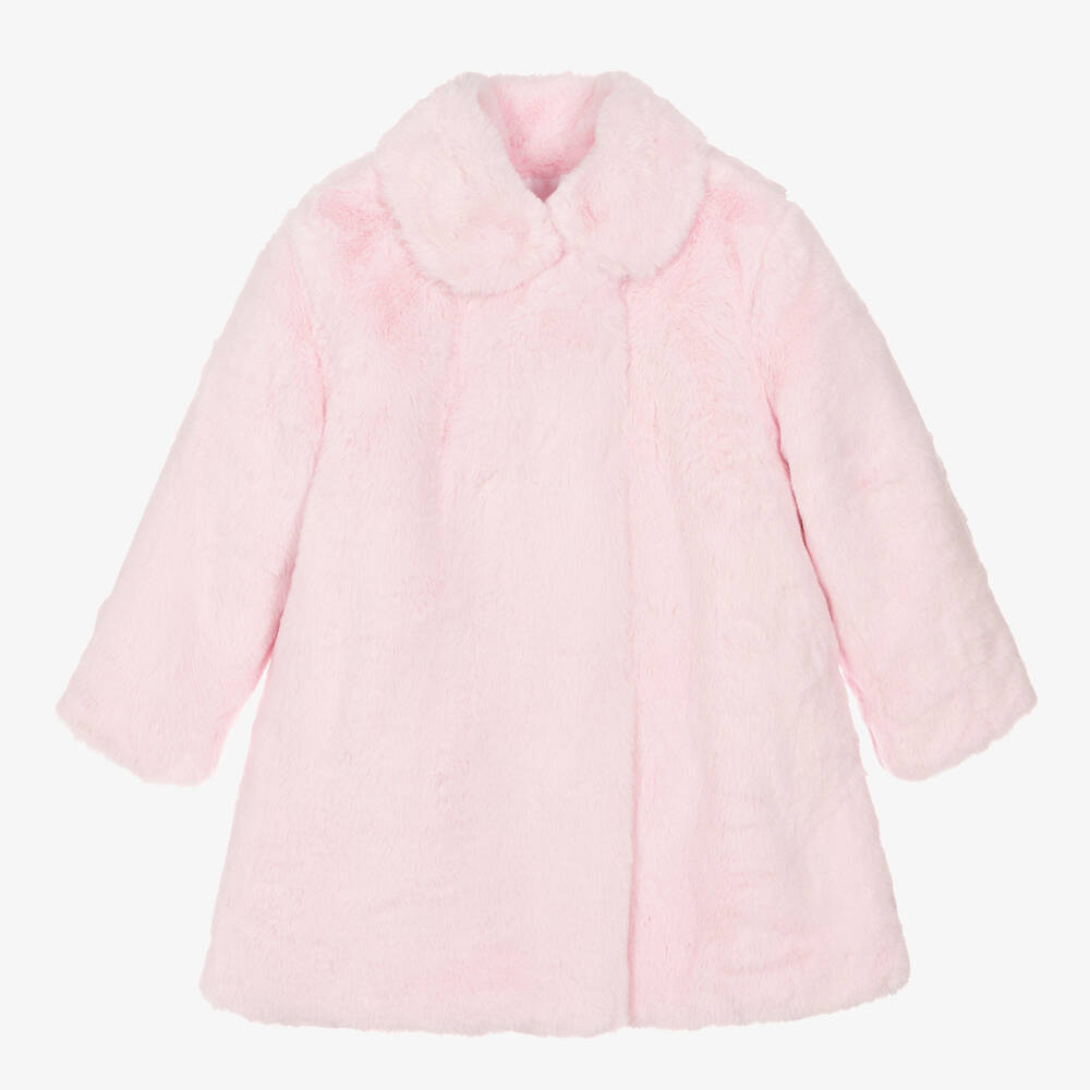 Petite pale pink faux fur coat top