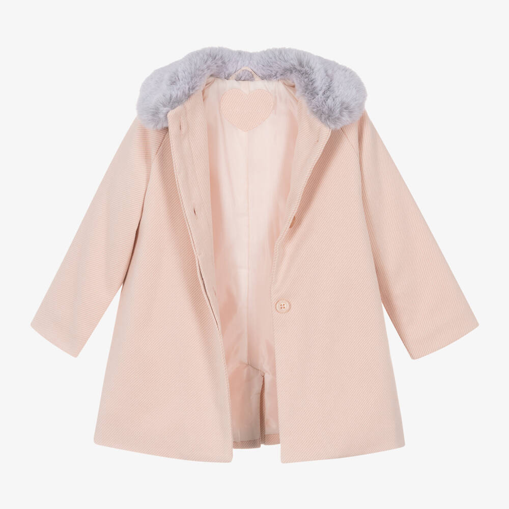 Tutto Piccolo-معطف بياقة فرو صناعي لون زهري للبنات | Childrensalon Outlet