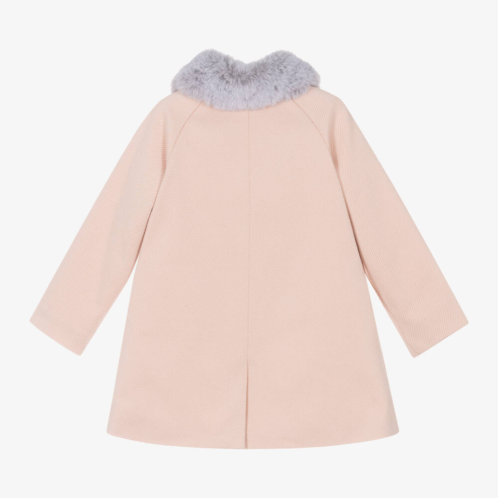 Tutto Piccolo-معطف بياقة فرو صناعي لون زهري للبنات | Childrensalon Outlet