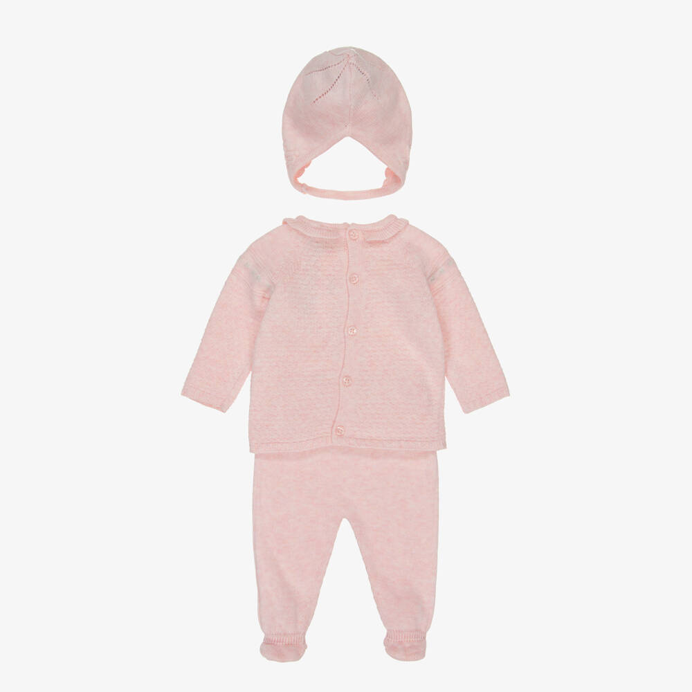 Tutto Piccolo-Girls Pale Pink Knitted 2 Piece Babygrow & Hat Set | Childrensalon Outlet