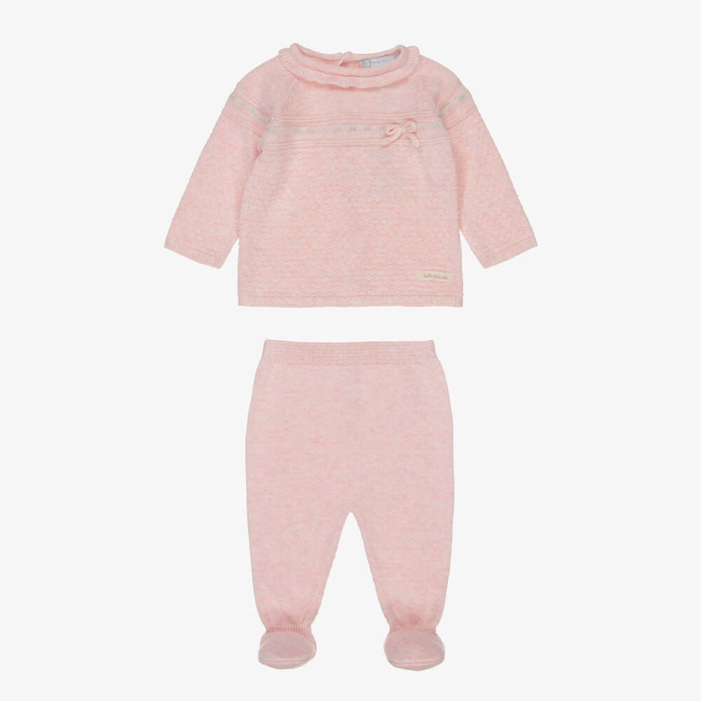 Tutto Piccolo-Girls Pale Pink Knitted 2 Piece Babygrow & Hat Set | Childrensalon Outlet