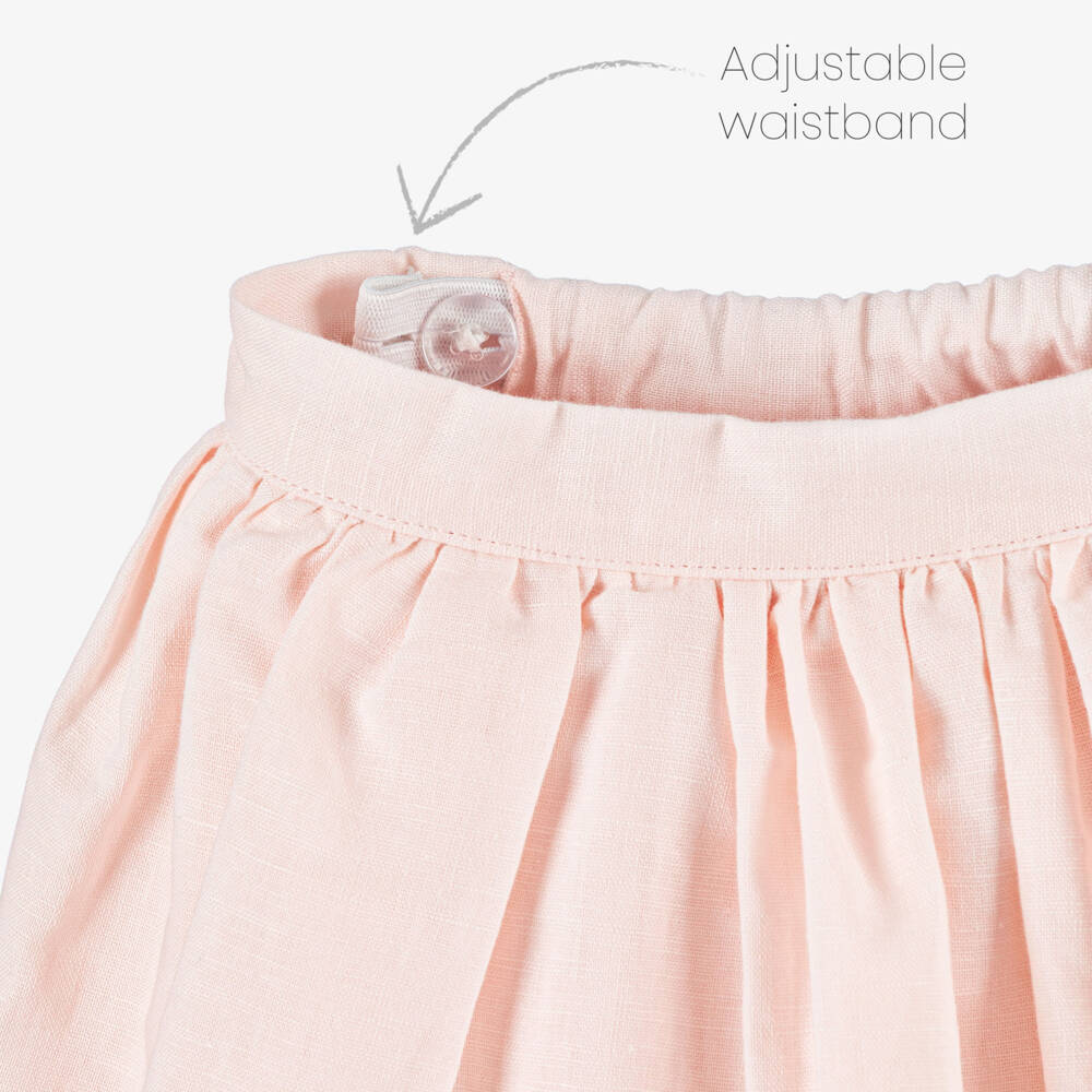 Tutto Piccolo-Girls Peach Pink Cotton & Linen Skirt Set with Lace Trim | Childrensalon Outlet
