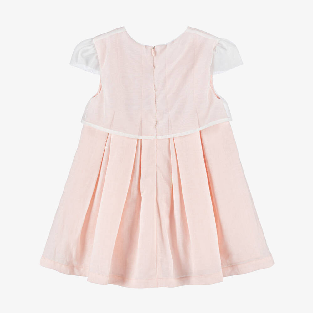 Tutto Piccolo-Girls Peach Pink Embroidered Dress with Sheer Overlay | Childrensalon Outlet