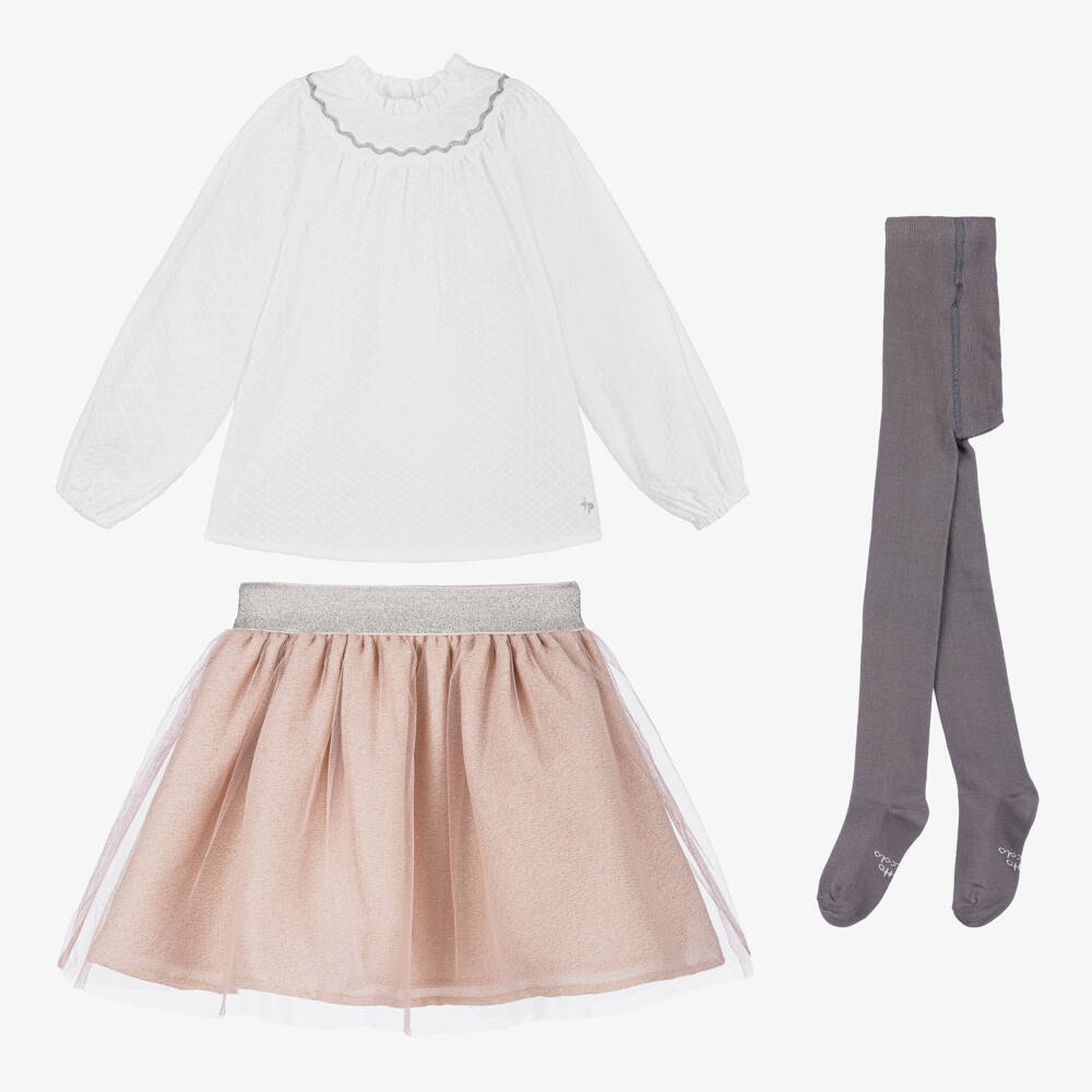 Tutto Piccolo-طقم تنورة تول لون أبيض وزهري | Childrensalon Outlet