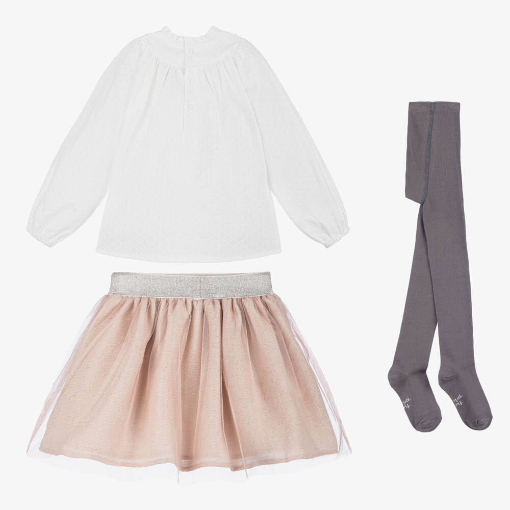 Tutto Piccolo-طقم تنورة تول لون أبيض وزهري | Childrensalon Outlet