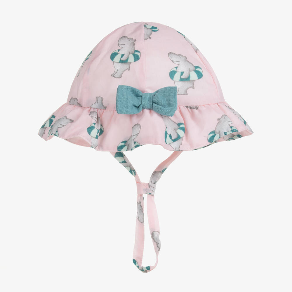 Tutto Piccolo - Girls Pink & Blue Cotton Sun Hat | Childrensalon