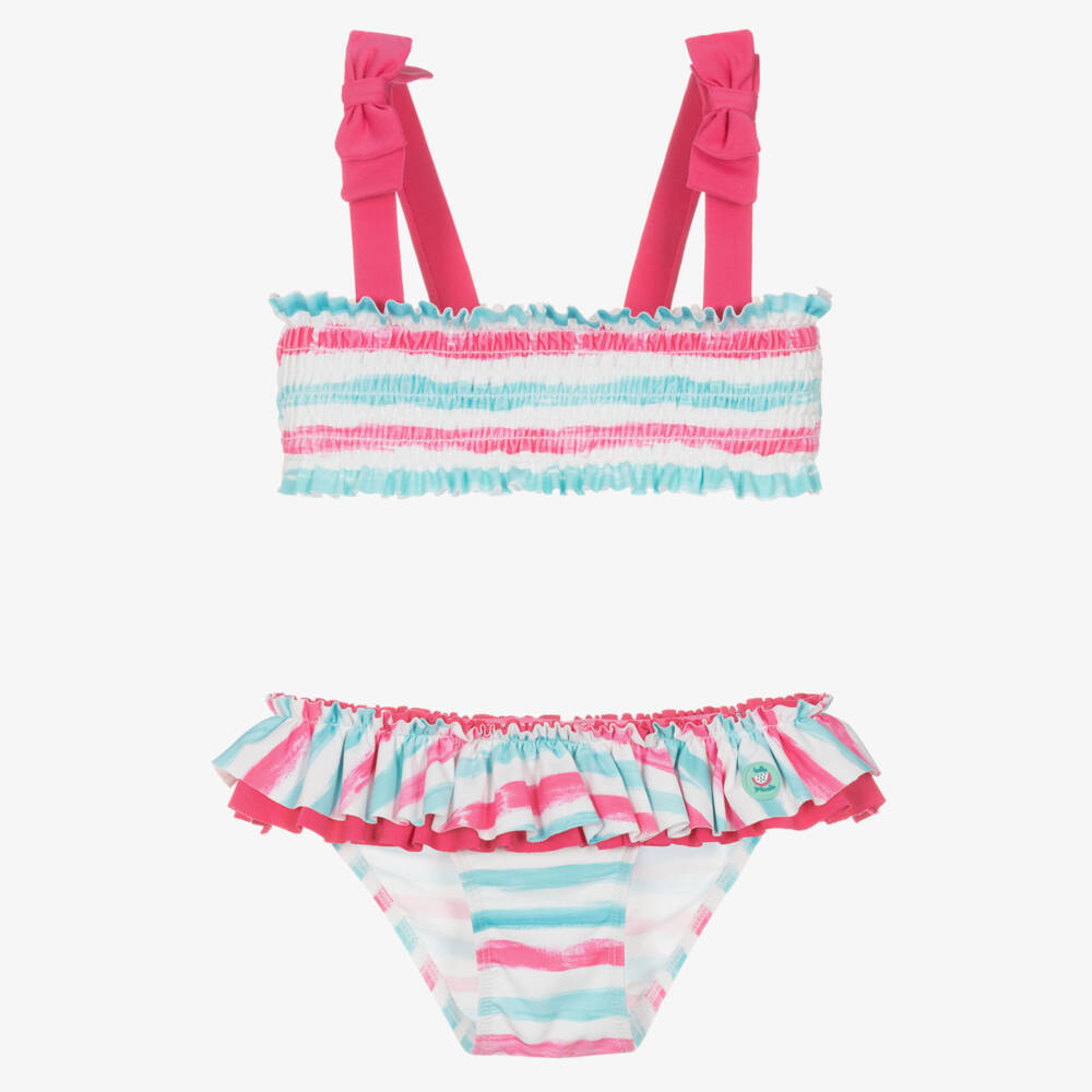 Tutto Piccolo-Girls Pink & Blue Shirred Bikini | Childrensalon Outlet