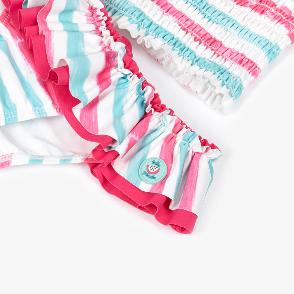 Tutto Piccolo-Girls Pink & Blue Shirred Bikini | Childrensalon Outlet