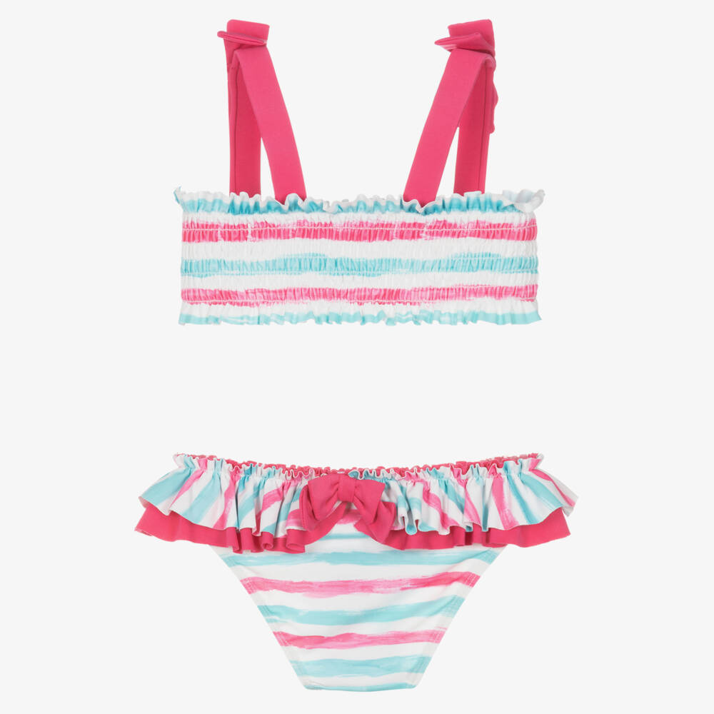 Tutto Piccolo-Girls Pink & Blue Shirred Bikini | Childrensalon Outlet