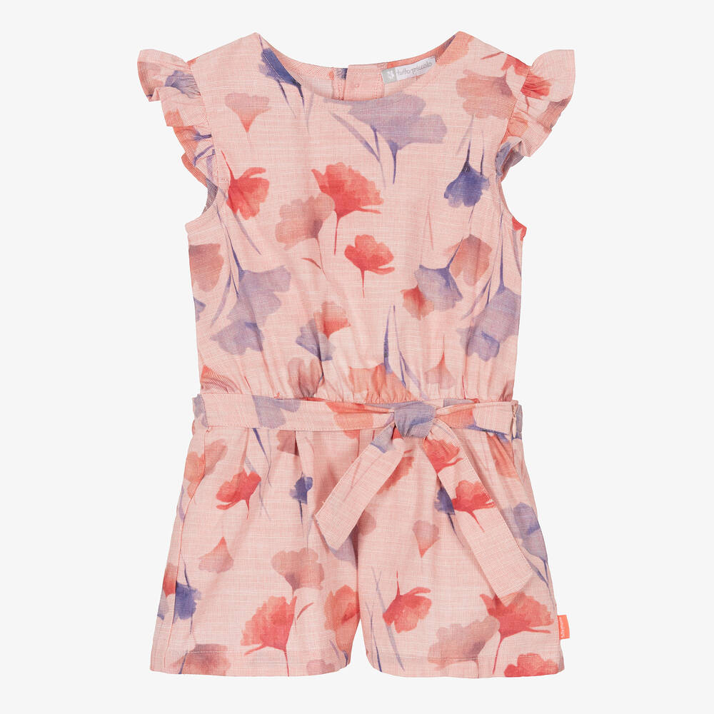 Tutto Piccolo-Girls Pink Cotton Floral Playsuit | Childrensalon Outlet