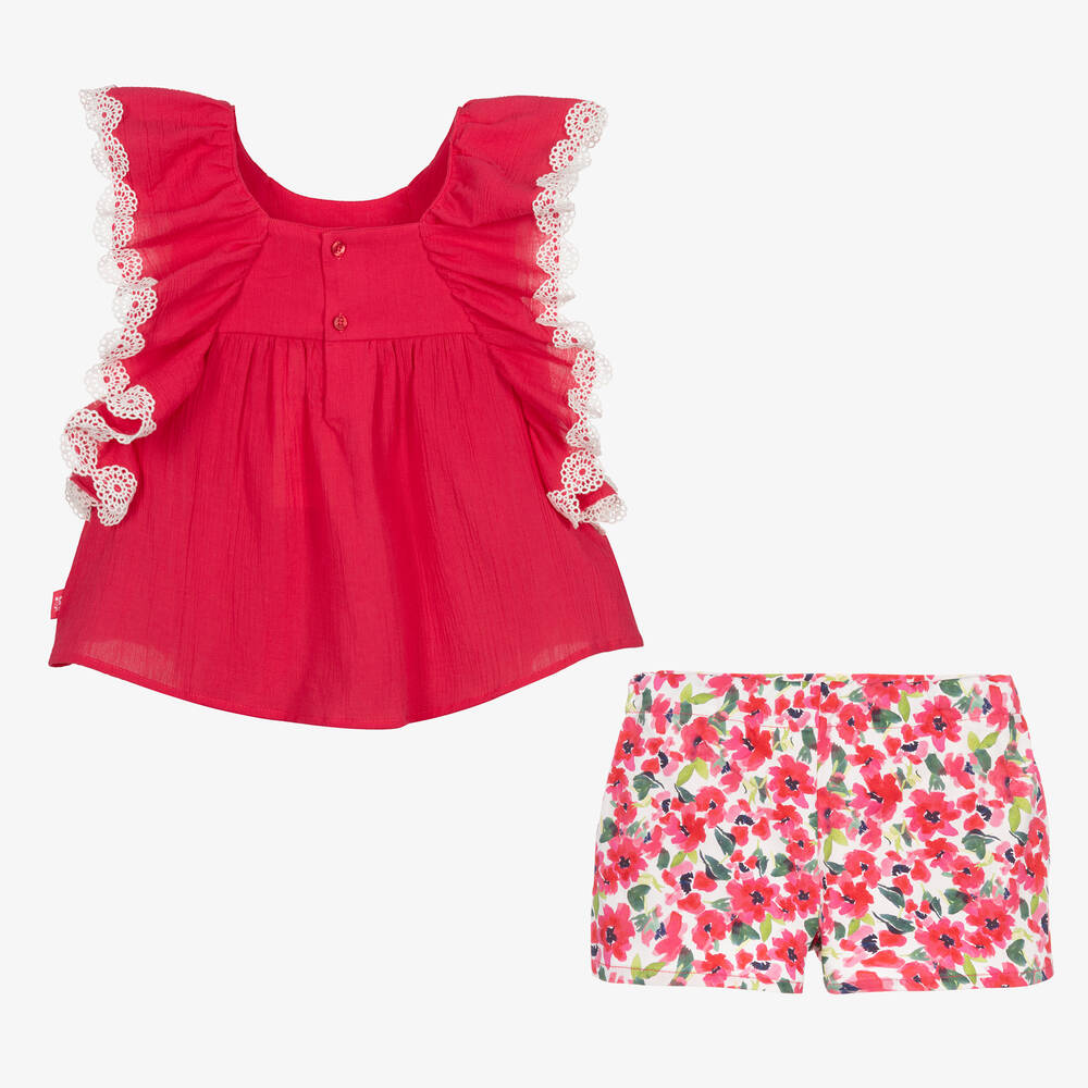Tutto Piccolo-Girls Pink Cotton Floral Shorts Set | Childrensalon Outlet