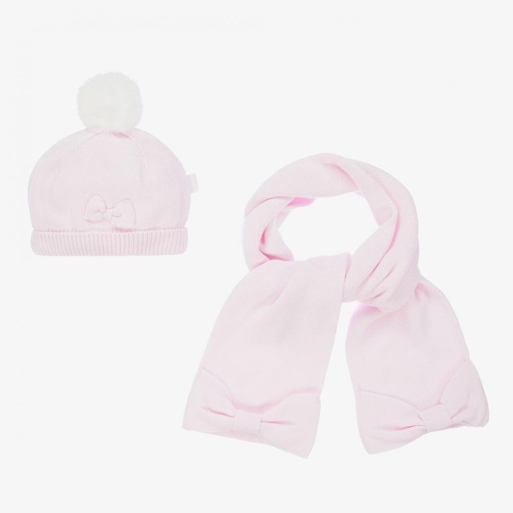 Tutto Piccolo - Розовая шапка с шарфом из хлопка для девочек | Childrensalon