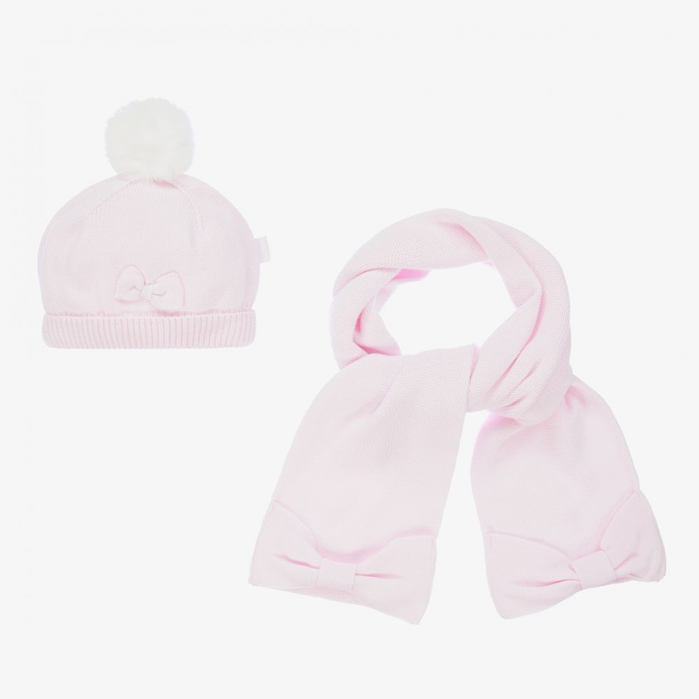 Tutto Piccolo-Розовая шапка с шарфом из хлопка для девочек | Childrensalon Outlet