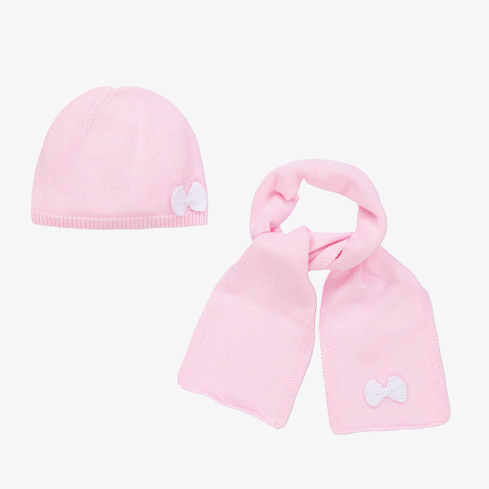 Tutto Piccolo - Girls Pink Cotton Knit Hat & Scarf Set | Childrensalon